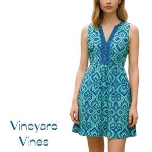 Vineyard Vines Blue Cotton Floral Lace Dress Size 0